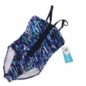 PB Sport Zipper front swimsuit Blue Purple Size 10
